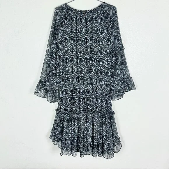 Misa Los Angeles Long Sleeve Arabesque Pattern Tiered Mini Dress - Picture 6 of 8